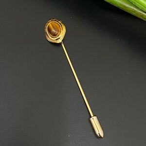 Vintage Unsigned MCM Gold-tone Natural Tigers Eye Small Stick Pin 2g.